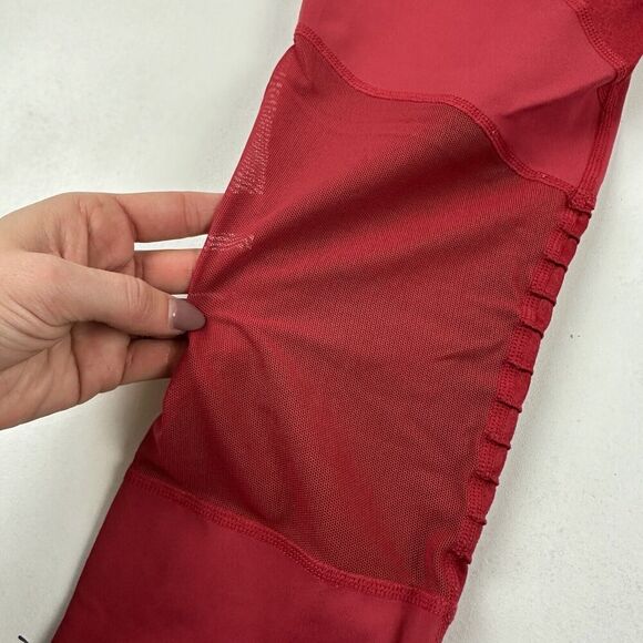 JoyLab Premium Mid-Rise Moto Red Leggings 7/8 Length Mesh Panels Size S Stretch - Picture 12 of 12